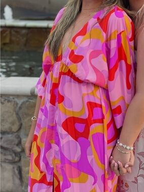 Vibrant Colorful Deep V Maxi Dress